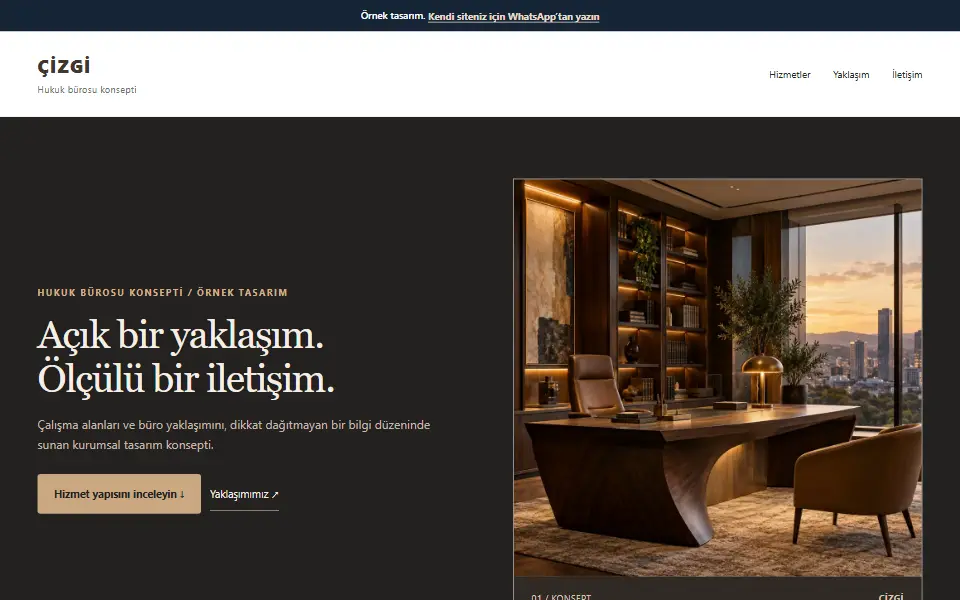 Hukuk bürosu örnek web sitesi, masaüstü görünümü